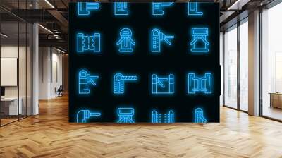 Turnstile icons set. Outline set of turnstile vector icons neon color on black Wall mural