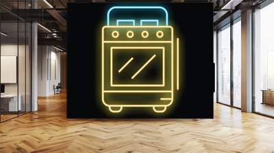 Yellow glowing neon icon of kitchen appliance for cooking representing concept of cooking and baking Wall mural