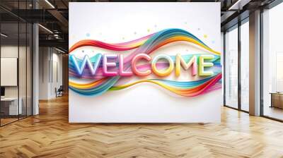 greeting text on a light background with colorful waves and swirling lines, events, websites, greetings, hospitality industry and promotional materials Wall mural