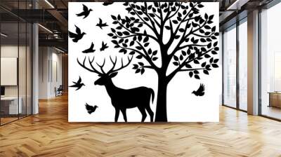 deer and tree vector art silhouette  Wall mural