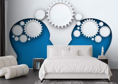 paper cut heads with gears and copyspace Wall mural