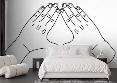 Gestures of two hands together making triangle shape. Vector illustration in line style isolated on white background. Wall mural