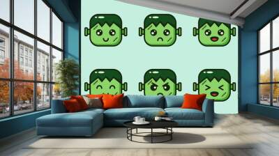 Set square face of zombie cute cartoon character Wall mural