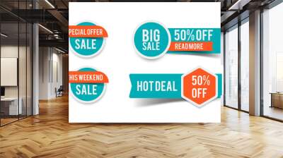 Sale round banner set, circle special offer tag collection. Hot deal 50% off badge template, this weekend only sale icon Wall mural