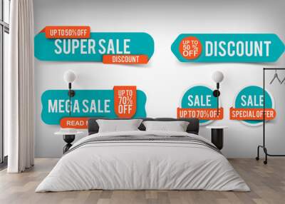 Set of Sale banners, discount tags, special offer. Website stickers with shadows on a gray abstract background, flat web page design. Vector elements Wall mural