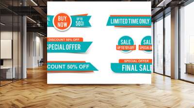 Set of Sale tags or banners, special offer headers, discount stickers. Vector elements for website design Wall mural