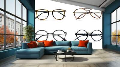 Group of modern fashionable spectacles. Perfect reflection, Glasses Wall mural