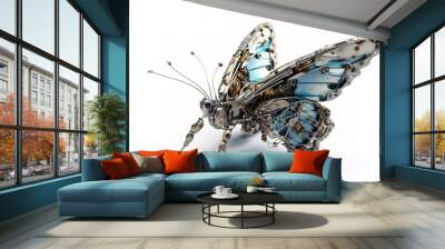 Image of a butterfly modified into a robot on a white background. Wild animal. illustration. generative AI. Wall mural