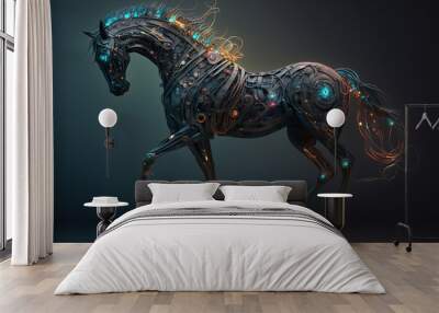 Image of fantasy horses on clean background. Wildlife Animals. Illustration, generative AI. Wall mural