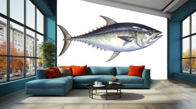 image of northern bluefin tuna on white background. Underwater Animals. Foods. illustration, generative AI. Wall mural