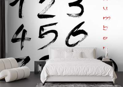 numbers 0-9 written with a brush on a white background Wall mural