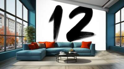 Numbers 12 written with a brush on a white background Wall mural