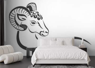 Sheep head design isolated on transparent background. Wild Animals. Wall mural