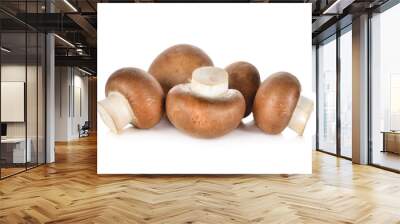 uncooked Swiss brown champignon mushroom on white background Wall mural