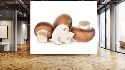 uncooked Swiss champignon brown mushroom on white background Wall mural