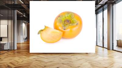 whole and sliced fresh ripe persimmon on white background Wall mural