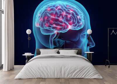 3d illustration brain nervous system active. Wall mural