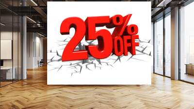 3d render red text 25 percent off on white crack hole floor. Wall mural