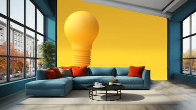 Minimal Idea Design Concept Yellow bulb on yellow pastel background. Wall mural