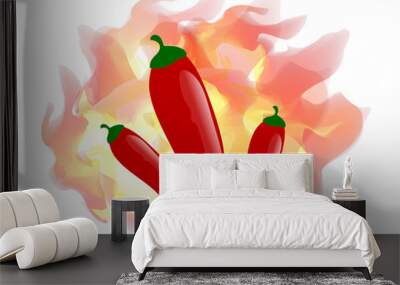 vector illustration of hot red chili pepper surrounded by flames Wall mural