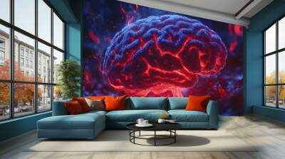 3D Abstract Brain on Fire: Burning Mind Illustration Wall mural