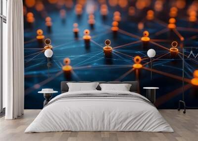 3D Illustration - Network Connections, Data Exchange, and Global Communication Wall mural