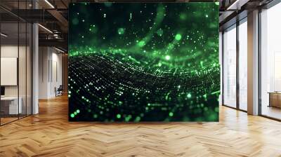 Abstract Green Background with Glowing Particles Wall mural