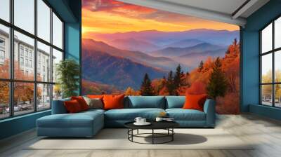 Autumn sunrise in Tennessee's Great Smoky Mountains Wall mural