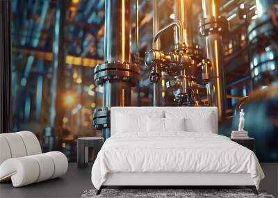 Close Up of Industrial Pipes and Valves 3D Illustration Wall mural