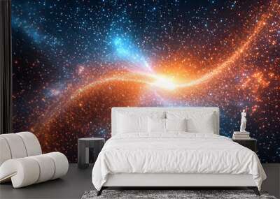 Cosmic Dance Abstract Background - Orange and Blue Galaxy Collision Wall mural