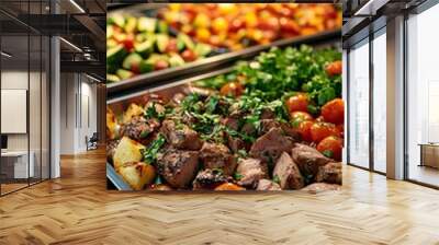 Delicious Photo of Grilled Meat, Potatoes, and Tomatoes - Food Photography Wall mural