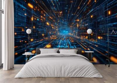 Digital Tunnel: Abstract Futuristic Technology Background Wall mural