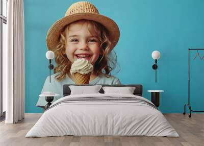 Happy Little Girl Eating Ice Cream Cone Photo Wall mural