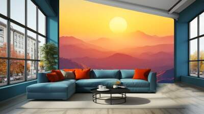 Mountain Sunset Landscape: Golden Hour Over Majestic Peaks Wall mural