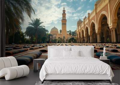 Rows of Prayer Rugs Unfurled at an Ornate Mosque Photo Wall mural