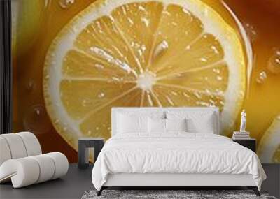 Sliced Lemons Photo: Vibrant Citrus Burst in Golden Yellow Wall mural