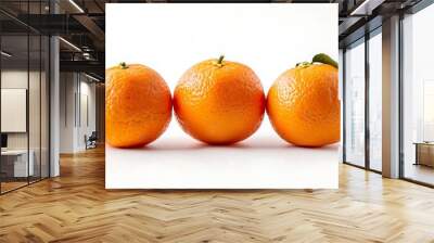 Three Whole Oranges With Green Leaf on White Background - Photo Wall mural