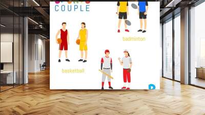 Sports Couple  alphabet in vector with B letter. illustration cartoon sports. Alphabet design in a colorful style. Wall mural