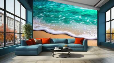 waves on the beach, blue waves with beach sand, beach with waves, beach edge, waves, beach, beach sand, bright, blue Wall mural