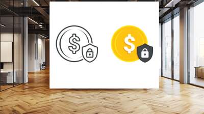 Money coin with lock shield. Illustration vector Wall mural