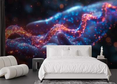 A patient undergoing gene editing therapy, visualized as vibrant glowing strands of DNA being modified Wall mural