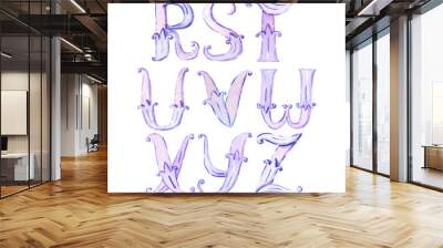 Watercolor alphabet. Large raster illustration with letters sequ Wall mural