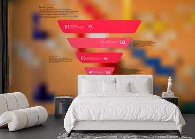 Illustration infographic template with triangle horizontally divided to five standalone red parts Wall mural