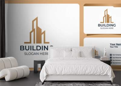 minimalist building logo set with line art style logo design and business card template Wall mural