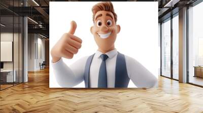 A cartoon character of an office worker in a suit, smiling and giving a thumbs up, against a white background  Wall mural