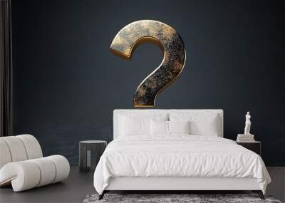 A large question mark in the shape of an elegant gold metal, against a dark grey background.  Wall mural