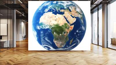 A top view of Earth, with the Asian and African continents in clear focus against a white background. 
 Wall mural