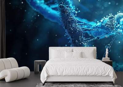 DNA gene background science helix cell genetic medical biotechnology biology bio. Technology gene DNA abstract molecule medicine blue 3D background research digital futuristic human concept health Wall mural