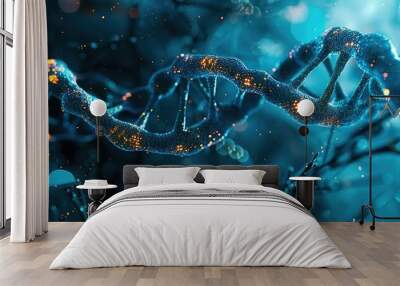 DNA gene background science helix cell genetic medical biotechnology biology bio. Technology gene DNA abstract molecule medicine blue 3D background research digital futuristic human concept health Wall mural