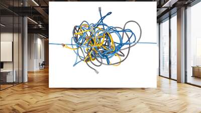 network cable going through a tangled bunch of cables isolated Wall mural